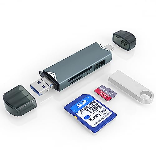 SD Kartenleser, Seminer 6-in-1 USB C/USB 3.0 Dual Slot OTG Speicherkartenadapter für TF/SD/Micro SD/SDXC/Micro SDXC/Micro SDHC Speicherkarten (Grau)