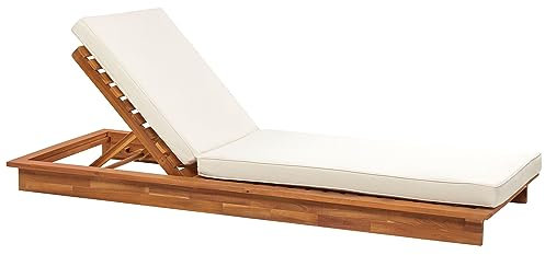 Beliani Transat de Jardin Inclinable en Bois d'Acacia Clair avec Coussins Blanc Cassé Granari