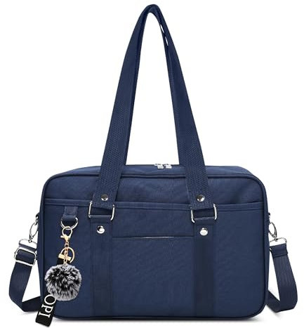 DEEVORCA Moda Casuale Donna Borsa A Tracolla 13.3 Pollici Laptop Borse A Mano Grande Messenger Bag Nylon Viaggio Lavoro Borse A Spalla Borse Computer Portatili Pompon Decorazione Blu B