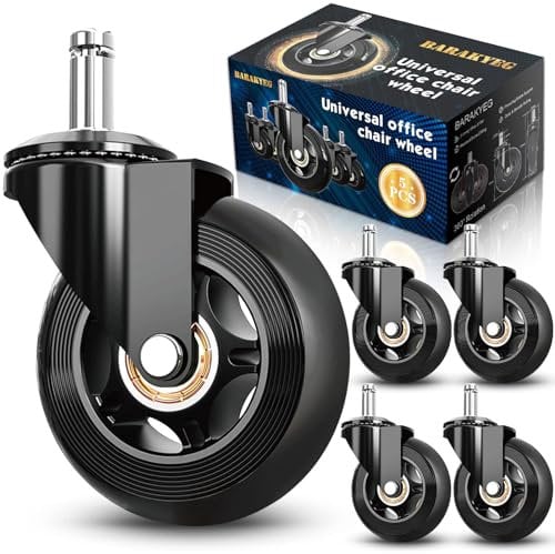 BARAKYEG Ruedas para Silla de Oficina - 5 Piezas 11 mm x 22 mm, Repuesto Universal para Parquet, Seguro, Silencioso y Sin Arañazos - Todo Tipo de Suelos, Negro