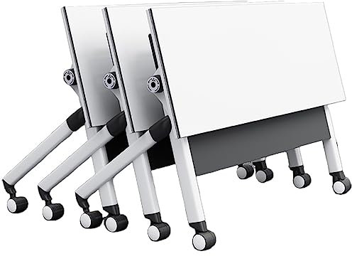 Stapelbarer Flip-Top-Schulungstisch, 3er-Set, mobiler, klappbarer Computertisch mit feststellbaren Rollen und Bescheidenheit, Besprechungstisch, Ausstellungstisch (Farbe: Weiß, Größe: 120 x 40 x