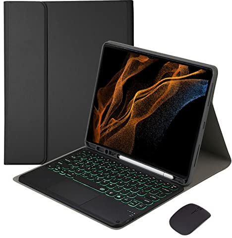 VLEAQC Custodia con Tastiera retroilluminata per Galaxy Tab S8 Ultra 14.6 Pollici 2022 SM-X900/X906, Tastiera touchpad Wireless Rimovibile e Mouse Bluetooth, Leggera,Nero