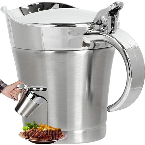 Casiler 500ml Gravy Boat with Hinged Lid Stainless Steel Sauce Jug Gravy Server Insulation Thermal Sauce Pot for Sauce Cream Gravy
