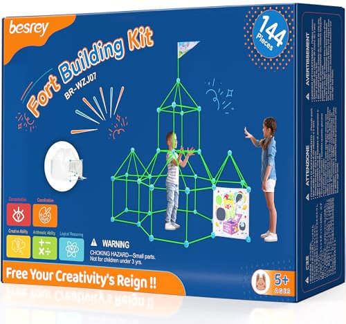 besrey DIY Höhle Kinder Konstruktionsspielzeug 144PCS mit Wurfspiel, Im Dunkeln Leuchtendes, besrey Kreatives Bauset Bauspielzeug für Kinder Höhle Bauen Indoor/Outdoor Spielzeug für 3+ Jahre