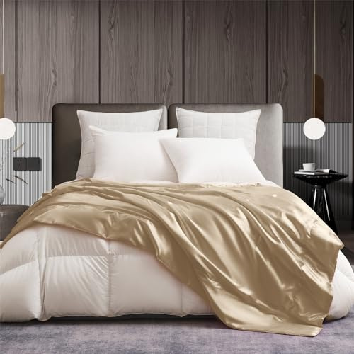 Gezu Satin Decke 150x200cm Beige Seidendecken Gold Khaki Einfarbig Leichte Bequeme Blitzlicht Glühen Cooles Feeling Tagesdecke Universale Sofadecke Blanket Für Bett Schlafzimmer Blanket Büro Decke