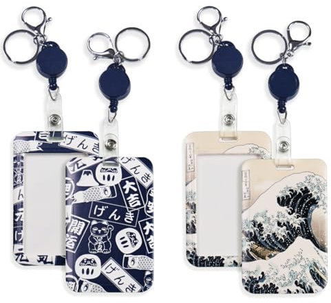GMYG 2Pcs Anime D'Identite Porte Badges avec Cordon Retractable, Enrouleur et Porte Carte, Mousqueton Robuste et Porte-cles Cartes d'acces Passes Protector pour Bureau ecole Staff Fournitures