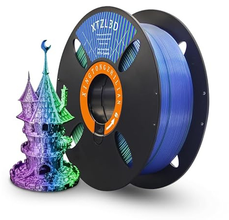 High-Speed Tri-Colour Blue-Green-Purple Silk PETG 3D Printer Filament 1.75mm, Dimentional Accuracy +/-0.02mm, 1Kg Spool (Reuseable Tray) 3D Printing Filament