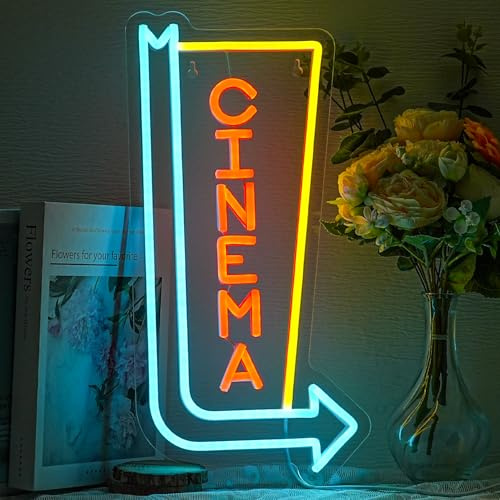 Alkkign Kinopfeil-Neonschild, dimmbar, Buchstaben-Neonlicht für Wanddekoration, Kino, Neonschilder für Heimkino, Filmraum, kommerzielles Theater, Kino, Türdekoration