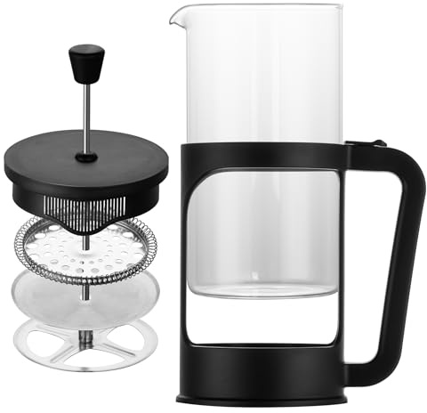 TheJze cafetiere, borosilicate glass french press coffee maker, 3 layer stainless steel tea press,cafetiere 4 cup, suitable for home, office, kitchen, travel, fashion black