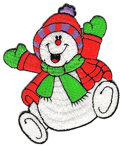 Schneemann mit Roter Mütze Aufnäher zum aufbügeln aufnähen Bügelbild Bügelpatch Aufbügler für Kleidung Bügelflicken Applikation Winter Weihnachten Patch Größe 6,4 x 7,7 cm