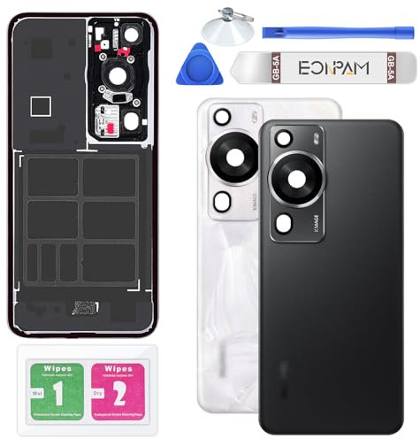 Eonpam Tapa Trasera Vidrio Original para Huawei P60 Pro MNA-AL00/LX9 Parte Trasera Reemplazo de Cristal Trasero con Lente de Cámara + Kit de Reparación (Negro)