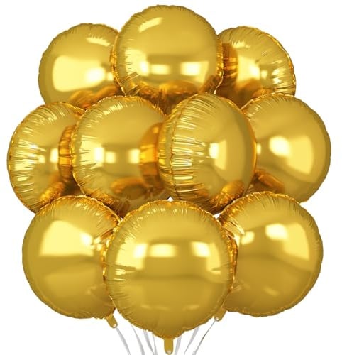 Goldene runde Luftballons, 20 Stück Goldfolienballon, riesige, runde Mylar-Luftballons, 45,7 cm, Heliumballon für Geburtstag, Babyparty, Hochzeit, Jahrestag, Verlobung, Party-Dekorationen