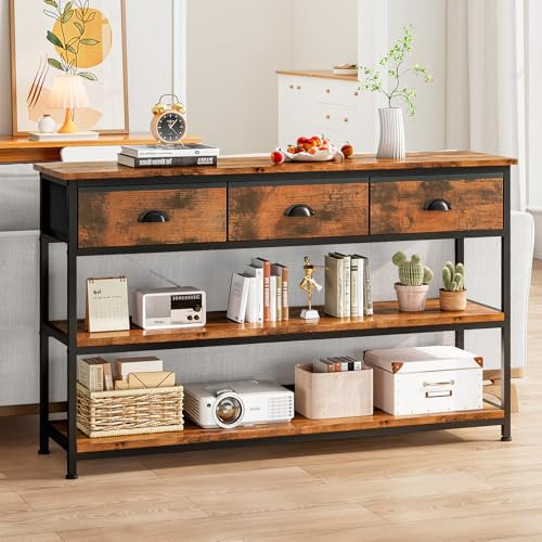 Taotigzu Console Meuble Salsa Table d'appoint en Bois et métal avec 3 Tiroirs et Étagère,Table d’Entrée Meuble de Rangement pour Salon, Entrée