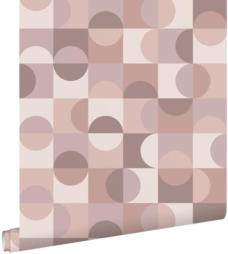 ESTAhome carta da parati motivo geometrico in stile Bauhaus viola chiaro, rosa e marrone 50 x 900 cm