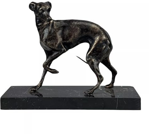 Jagdhund Gusseisen auf Marmorsockel Metall Kunst Statue Skulptur