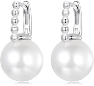 Kerraom Silber Creolen mit Perlen Ohrringe Kleine Creolen Perlenohrringe Sterling Silber 925 Süßwasserperlen Ohrstecker Zirkonia Damenohrringe Perlenohrschmuck Geschenke für Frauen Mädchen
