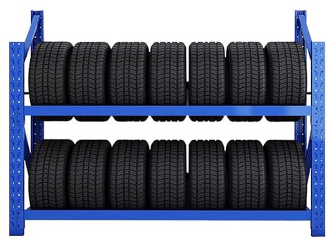 YLLFFLL Reifenregal Reifenständer 2-stöckiges Hochleistungs-Reifenlagerregal Für Autowerkstätten, Reifenregal Aus Stahl Für Winterreifen/Sattelreifen, Reifenlager-Organizer-Träger(200x60x140cm)