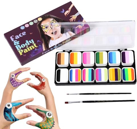 Kit de peinture pour le visage lavable - Ensemble d'art professionnel 12 couleur, palette de peinture corporelle vibrante | Couleurs de visage non toxiques, kit créatif sûr, peinture amusante ensemble