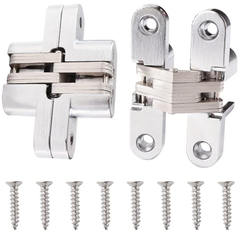 VooGenzek 2 Pezzi 68.5mm Cerniere Invisibile a Croce, Cerniera Nascoste Invisibili a 180 Gradi, Cerniere Nascoste per Porta in Lega di Zinco, con 8 Pezzi Viti, per Mobili Hardware, Argento