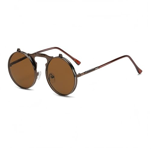 qinqilanqi-S Steampunk Flip Up Sonnenbrille - Runde Metall Brille für Motorrad/PC (UV400)