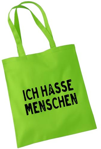 OM3 witzige Baumwolltasche mit lustigem Spruch - ich hasse Menschen - Statement - Baumwollbeutel - Tasche - Lange Henkel - Lime Green