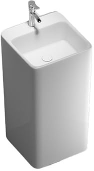 Ceramic Elegant Pedestal Sink Basin One Piece Washbasin with Faucet and Drain Kit for Balcony Bathroom