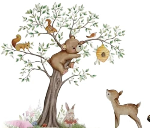 Koolenry Cartoon Jungle Animal Tree Wall Stickers for Kids Room Nursery Decoration 4pcs Wall Stickers Cute Animal Child Wallpaper Decal