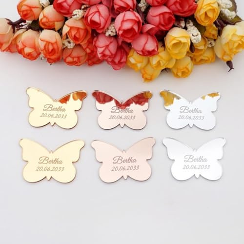 Personalisierte Schmetterlings-Etiketten, Acryl-Gravur, Namenskarten, personalisierte Hochzeitseinladungskarte, Party, Gastgeschenk, Tischdekoration (3 x 2,1 cm), 30 Stück