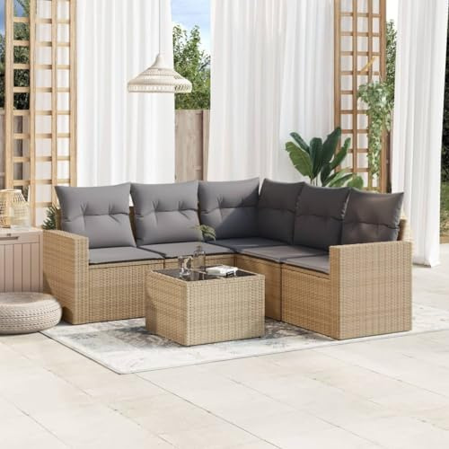 YuuSsea 6-TLG. Gartenmöbel-Set, Beige Polyrattan Sofa mit Stauraum, Modulares Design, UV-beständig, Outdoor-Wohnlandschaft für Terrasse, Balkon, Garten