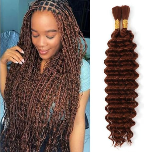 Human Braiding Hair for Boho Braids,100g Deep Wave (30#, 16 Inch) | No Weft,2Bundles Wet and Wavy Curly Boho Hair for Braiding,Knotless Braids,Micro Bohemian Braid,Long-lasting,Tangle Free