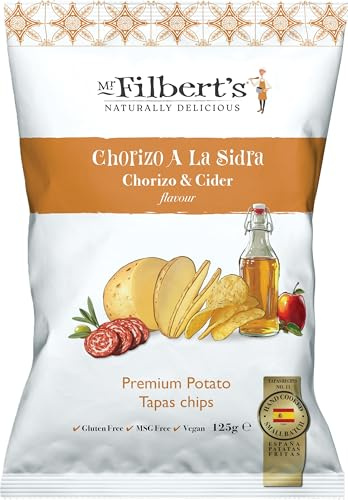 Mr Filbert’s Chorizo and Cider Crisps, Spanish Hand Cooked Potato Chips, Savoury Crisps with Smoky and Sweet Flavour, 125g
