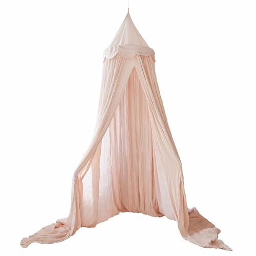 Loberon Betthimmel Larika - Dekorative Wellenkante - für Bett & Spielecke - Weicher Musselin - Kinderzimmer - Baumwolle, rosa