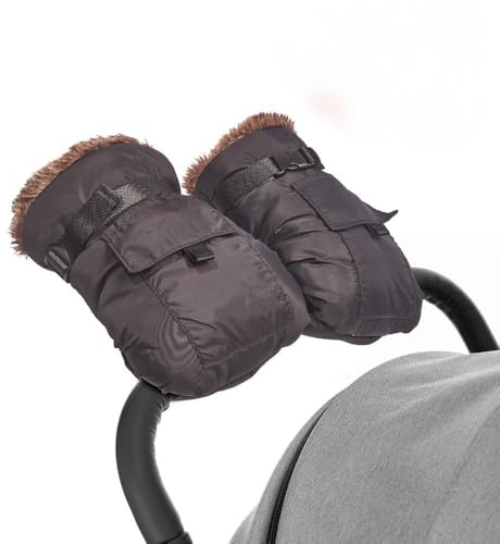Handwärmer Kinderwagen, Winddichte Handschuhe Kinderwagen mit Warmem Fleece, Extra Tasche für Schlüssel & Karten, Universal Handmuff für Alle Kinderwagen im Winter (Schwarz)