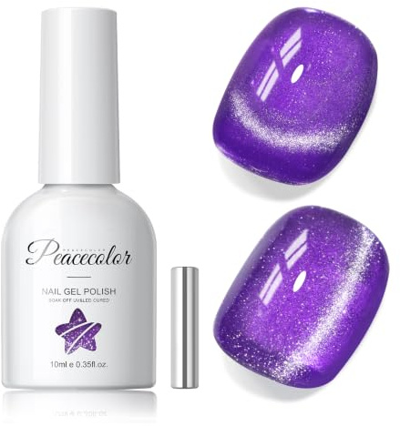 PEACECOLOR UV Nagellack Cat Eye Gel Lila 10ML mit Magnet für DIY Salon | UV Nagellack Magnetisch Glitzer Nail Polish Soak Off für Anfänger Nail Art Maniküre