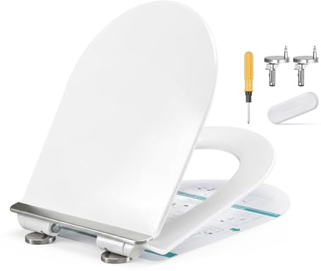 SONGMICS Sedile WC a Forma di D, Facile da Montare, Chiusura Rallentata | Copriwater, Asse WC Universale, Urea-duroplast, Regge 300 kg, Maniglia, Sgancio Rapido, Bianco, Collezione BEKIN BTL102WZ01