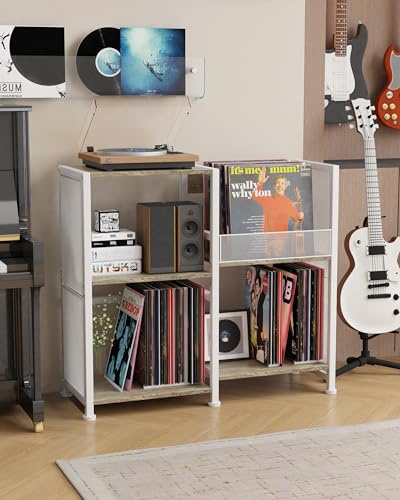 Ornestia 3 Tier Record Player Stand,Turntable Stand for Living Room,White | Large Capacity End Table with Vinyls Storage,Easy Assembly,Record Player Cabinet for Music Room,Storage up to 200+ Albums