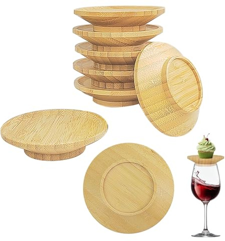 8er Set Weinglas Topper Holz & Charcuterie Board | Multifunktionaler Holz Untersetzer,Wiederverwendbarer Deckel für Wein & Cocktails–Staub-&Spritzschutz, Elegantes Wein Zubehör