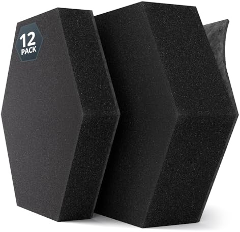 Kuchoow Sound Proofing 3D Hexagon Acoustic Foam Panels for Wall, 12 Pack 4cm & 7cm Thick Acoustic Foam with MLV, Absorbing & Soundproof for Studio, Room, Bedroom, Office, Door, Ceiling (Black)