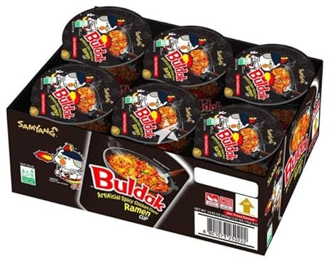 Samyang Buldak Hot Chicken Ramen Cup 70g x 6 – Korean Spicy Instant Noodles (Black Cup) | Ready-to-Eat Fire Noodle Cups | Bold Spicy Chicken Taste | Just Add Hot Water