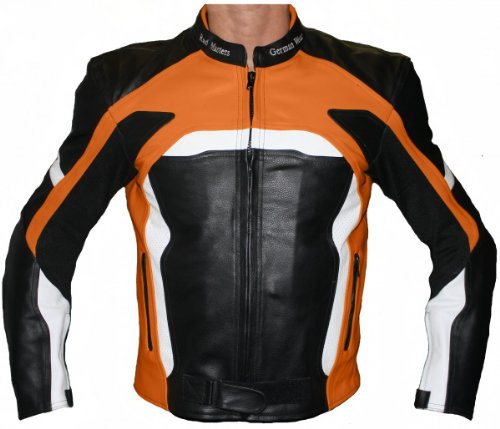German Wear Herren Motorradjacke Lederjacke mit Protektoren, Frabe:Orange;Größe:2XL