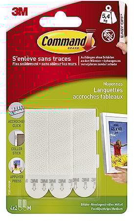 Command Strisce Appendiquadri Piccole, Set di 8 Strisce Adesive Rimovibili per Appendere Quadri, Cornici, Poster, Foto su Muro e Pareti, Senza Chiodi, Peso Fino a 1.8 Kg, Dimensione 20x25 cm