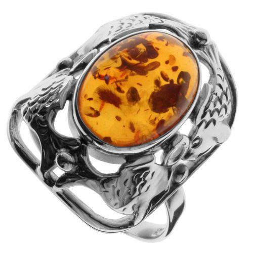 Ostsee-Schmuck Damen-Ring 925/000 Sterlingsilber Größe 58 (18.5) mit Bernstein, Fischlandmotiv 001 270001 A258