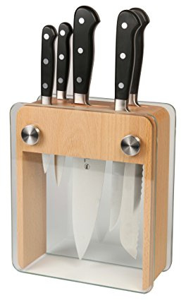 Mercer Culinary Renaissance 6-Piece Stainless Steel Forged Knife Block Set in Wood Block with Tempered Glass, Multi-Colour