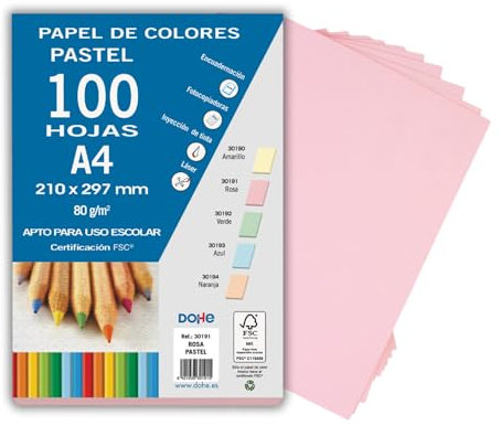 DOHE - Papier A4 coloré de 80 g rose pastel - 100 feuilles 30191