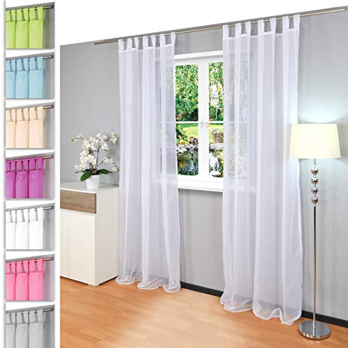 Gräfenstayn 2er-Set Venezia transparente einfarbige Gardine (LxB) 245x140cm mit Schlaufen und Öko-Tex Siegel Standard 100: „Geprüftes Vertrauen“ aus Voile (Weiß)