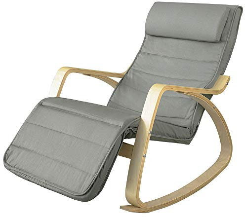 SoBuy Fauteuil a Bascule, Relax Rocking Chair, Chaise a Bascule avec Repose-Pieds et Appui-tête réglables, Gris FST16-DG