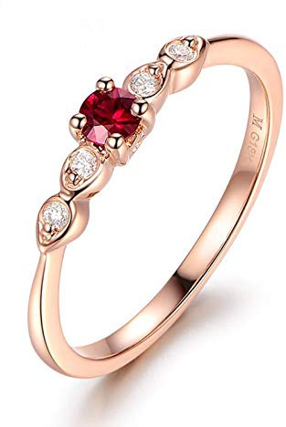 KnSam Ehering Weißgold Ausgefallen Ringe Gold Mädchen Diamant-Akzent Ring Aus 18 K Gold Mit 0.14Ct Turmalin Rot