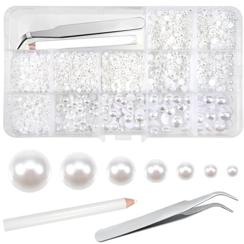 TOAOB 13000pcs Flat Back Pearls Flatback Pearls Beads White Half Round Beads 2mm to 10mm for Nail DIY Crafts Shoes Dress Phone Case Jewellery Making