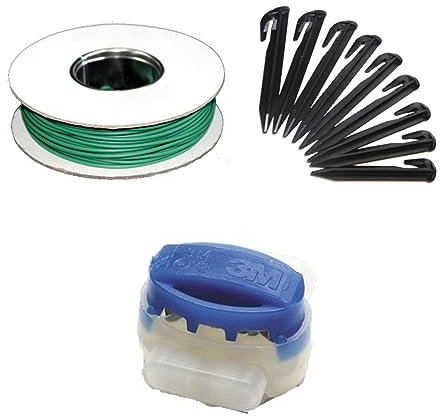 Genisys Mähroboter Kabel Reparatur Set + Haken Verbinder kompatibel mit Gardena Rasenroboter sileno Mäher Begrenzung Draht Erdnägel Klemmen - HQ 2024, Set:25m+50H+8V