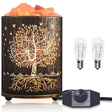 Shineled Salt Lamp, Himalayan Salt Lamp, Tree of Life Salt Lamp, Pink Lamp with Retro Metal Basket, Dimmer Cord, 15W Bulbs, Unique Gift for Christmas, Birthday, Anniversary, Home Decor